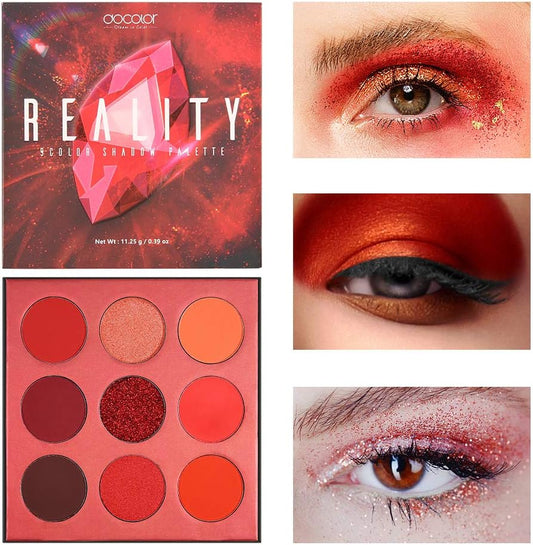 Docolor 9 Colores Paleta De Sombras De Ojos Roja Paleta De Sombras Mate Altamente Pigmentado Brillos Desnudo Ahumado Crema De Purpurina Polvo Colorido Paleta De Maquillaje Resistente Al Agua-Realidad