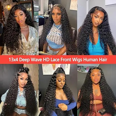 [30 Inch $75.9] Haloqueen 34 Inch Women'S Brazilian Virgin Human Hair Lace Front Wig, 13X4 Pre Plucked Frontal with Natural Baby Hair, 200 Density Deep Wavy Wet and Wavy Natural Color Wig