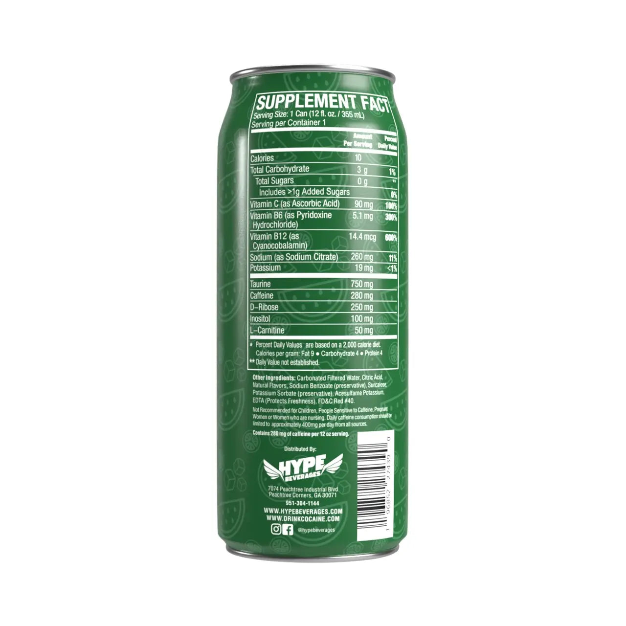 Cocaine Energy Supplement - 280mg Caffeine Energy Drink with Taurine, L-Carnitine, Antioxidants, and Vitamins - 12 oz Can - Pack of 12 (Icy Watermelon) Pre-Workout Beverage