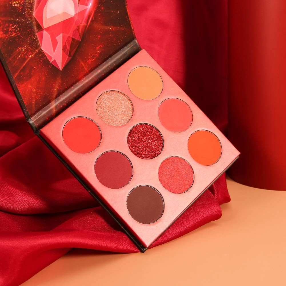 Docolor 9 Colores Paleta De Sombras De Ojos Roja Paleta De Sombras Mate Altamente Pigmentado Brillos Desnudo Ahumado Crema De Purpurina Polvo Colorido Paleta De Maquillaje Resistente Al Agua-Realidad