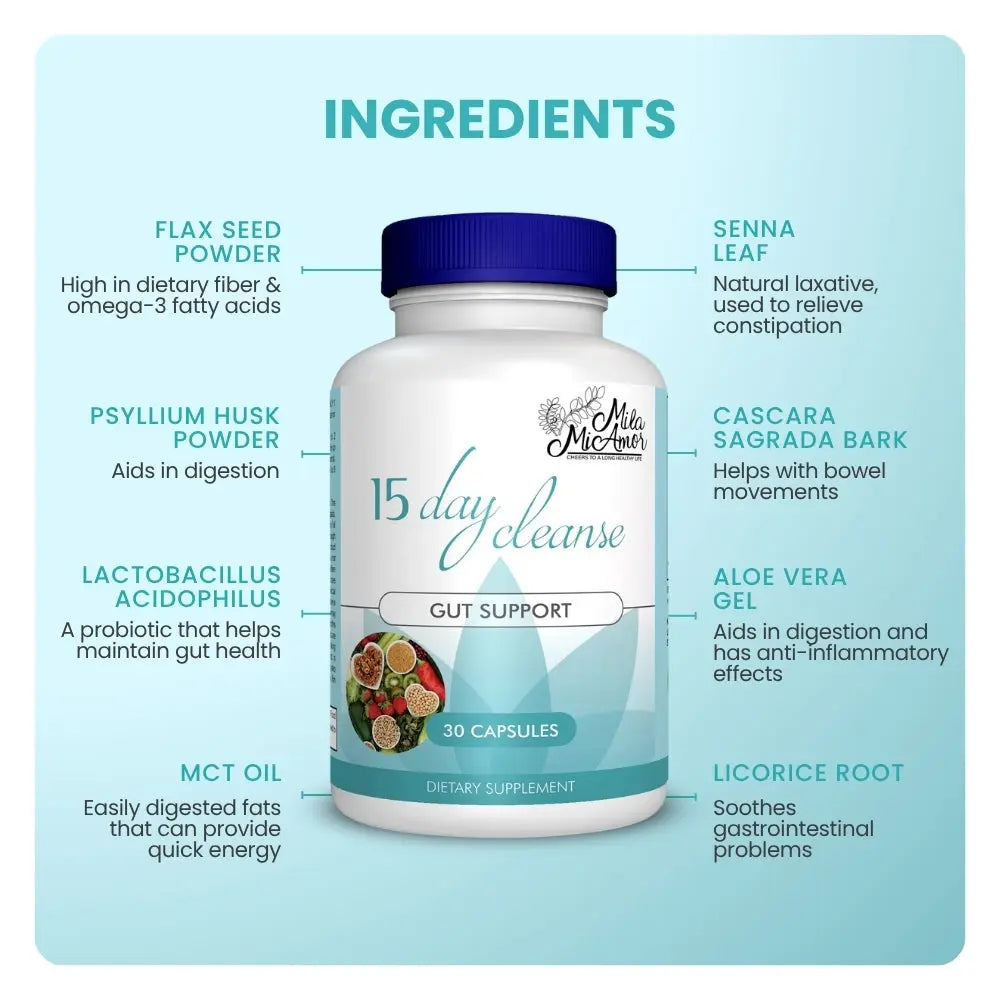 15-Day Gut and Colon Cleanse Support | Caffeine-Free Advanced Formula with Senna, Cascara Sagrada, and Psyllium Husk | Non-GMO | 30 Capsules