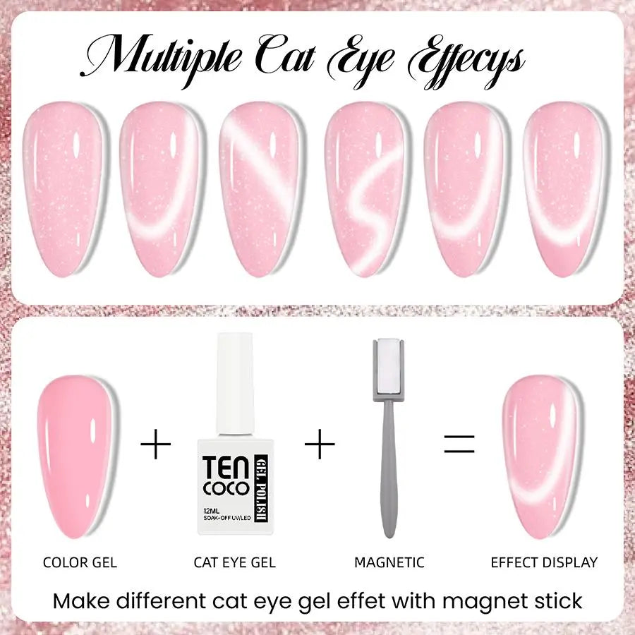 Tencoco 51 Pcs Gel Nail Polish Kit 35 Colors with Crystal Cat Eye Nail Art Tools Set UV Light Translucent Glossy Formula Perfect Gift for Women
