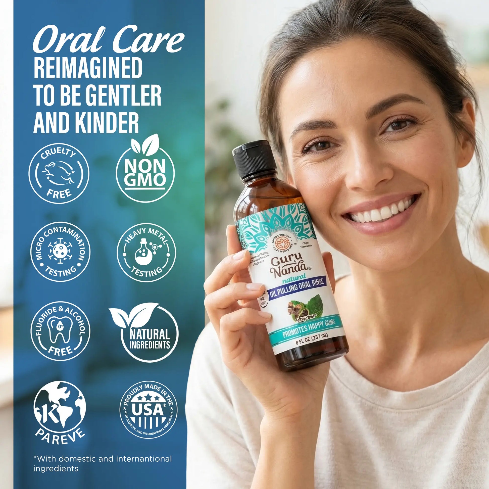 Gurunanda Cocomint Oil Pulling Mouthwash with 7 Essential Oils and 3 Vitamins for Fresh Breath and Healthy Gums, Alcohol-Free, 8 Fl Oz
