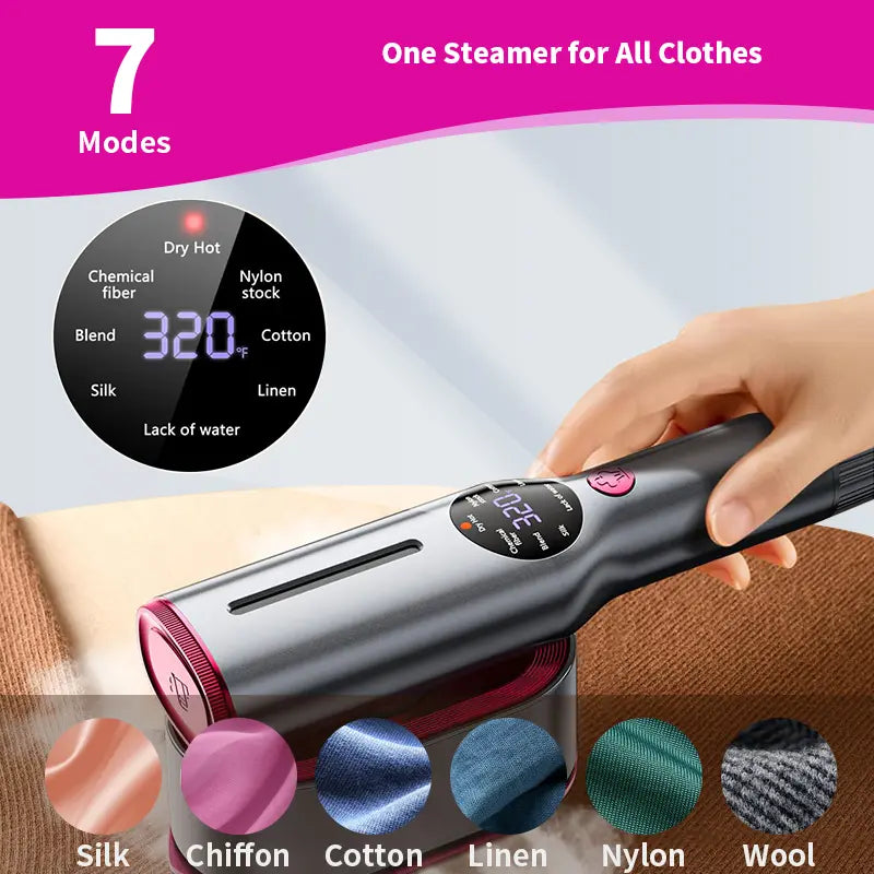 Dr. Flash Portable Garment Steamer for Clothes - 7 Mode with LED Display, Fast 5-Second Heating, 90° Swivel Handle, Ideal for Travel and Gifting