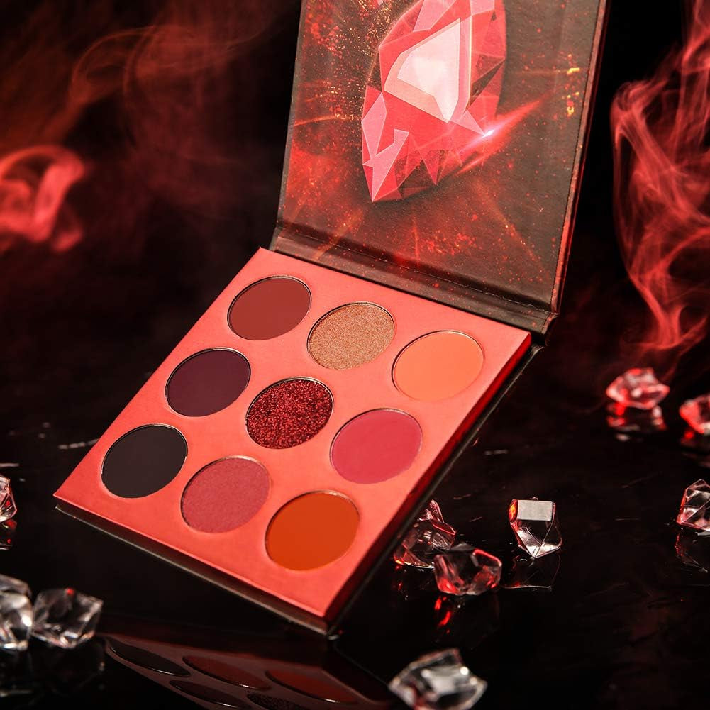 Docolor 9 Colores Paleta De Sombras De Ojos Roja Paleta De Sombras Mate Altamente Pigmentado Brillos Desnudo Ahumado Crema De Purpurina Polvo Colorido Paleta De Maquillaje Resistente Al Agua-Realidad