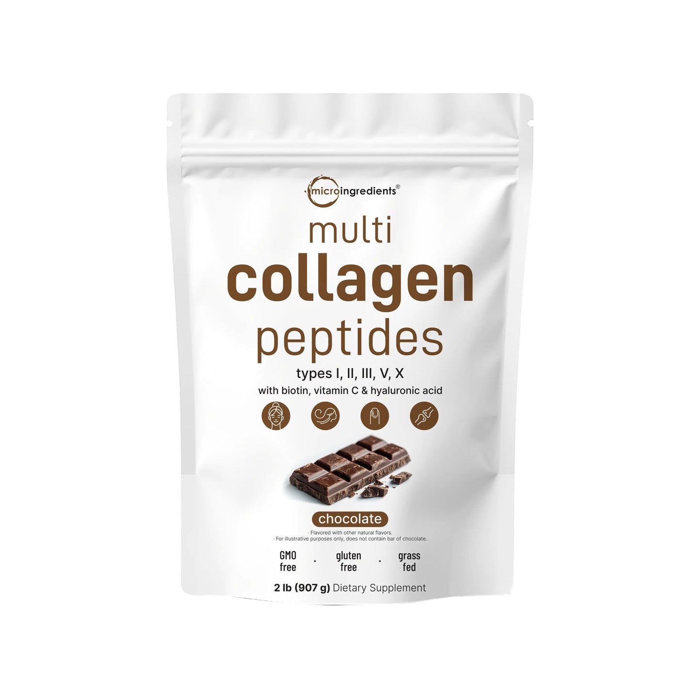 Micro Ingredients Multi-Collagen Peptides Powder with Hyaluronic Acid, Biotin, and Vitamin C - Hydrolyzed Protein Peptides (Types I, II, III, V, X), Unflavored