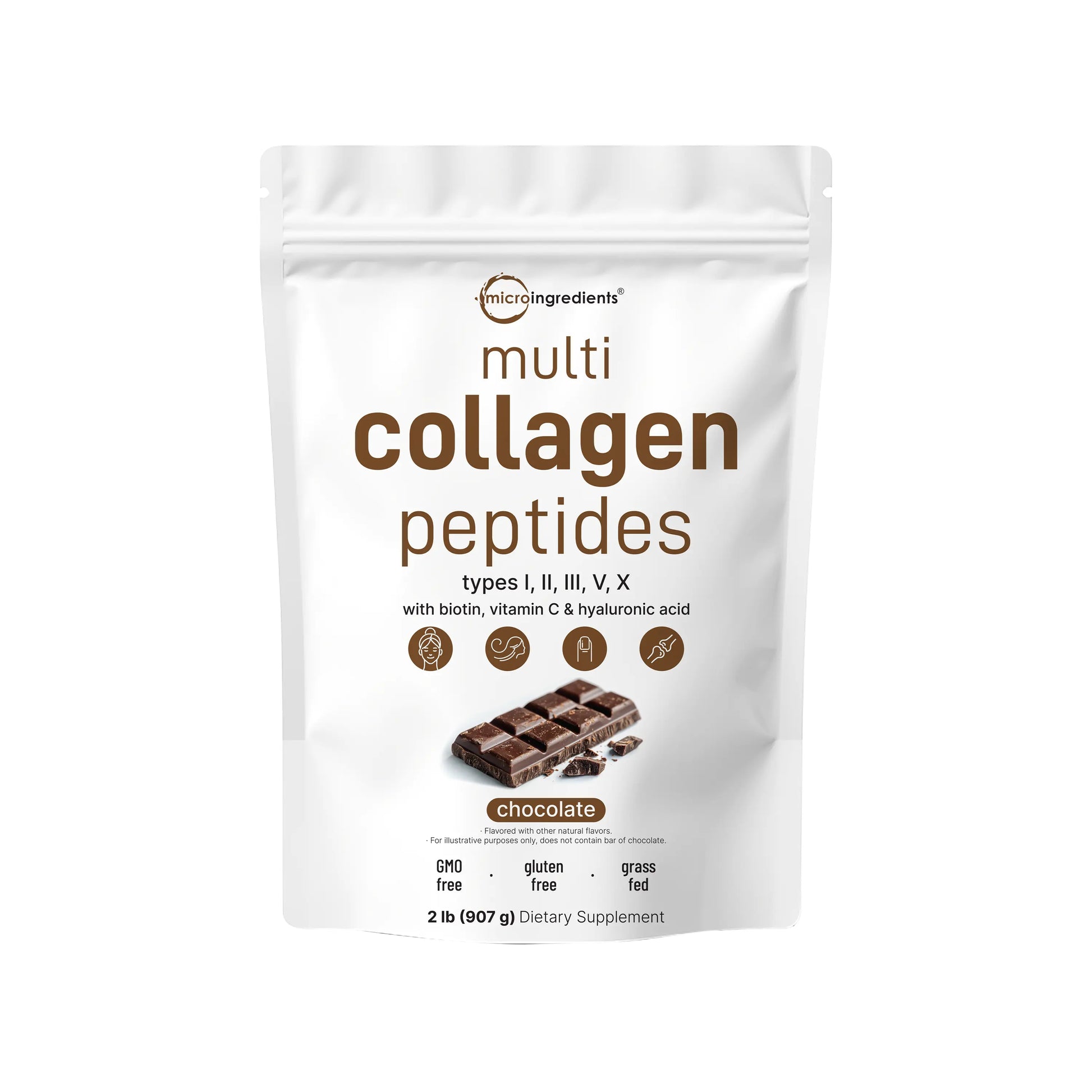 Micro Ingredients Multi-Collagen Peptides Powder with Hyaluronic Acid, Biotin, and Vitamin C - Hydrolyzed Protein Peptides (Types I, II, III, V, X), Unflavored