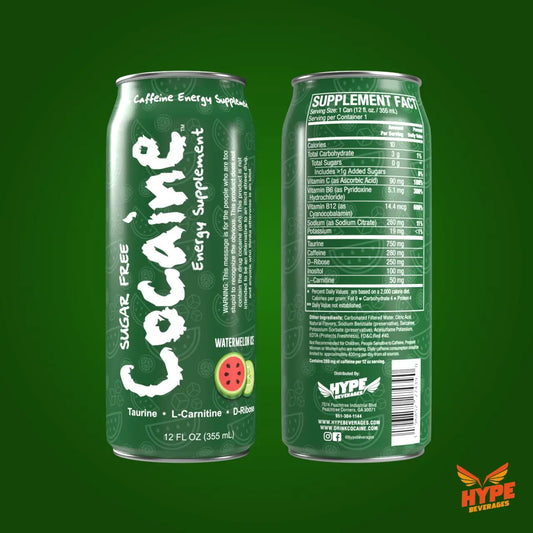 Cocaine Energy Supplement - 280mg Caffeine Energy Drink with Taurine, L-Carnitine, Antioxidants, and Vitamins - 12 oz Can - Pack of 12 (Icy Watermelon) Pre-Workout Beverage