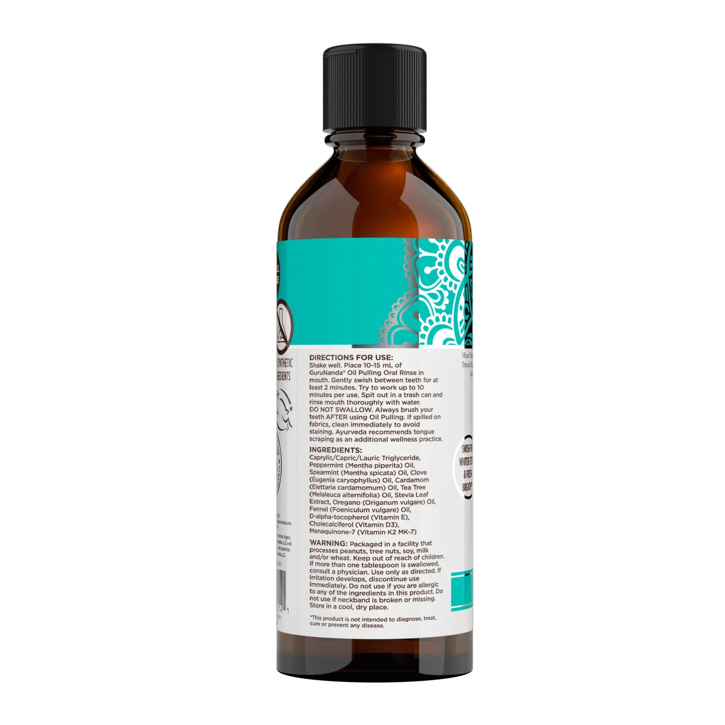 Gurunanda Cocomint Oil Pulling Mouthwash with 7 Essential Oils and 3 Vitamins for Fresh Breath and Healthy Gums, Alcohol-Free, 8 Fl Oz