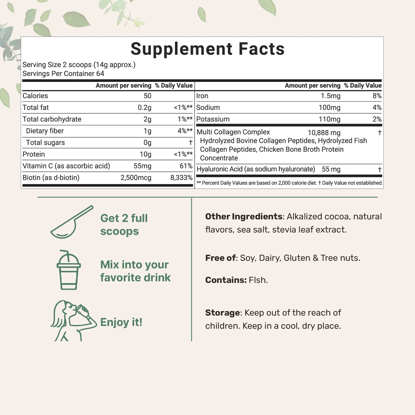 Micro Ingredients Multi-Collagen Peptides Powder with Hyaluronic Acid, Biotin, and Vitamin C - Hydrolyzed Protein Peptides (Types I, II, III, V, X), Unflavored