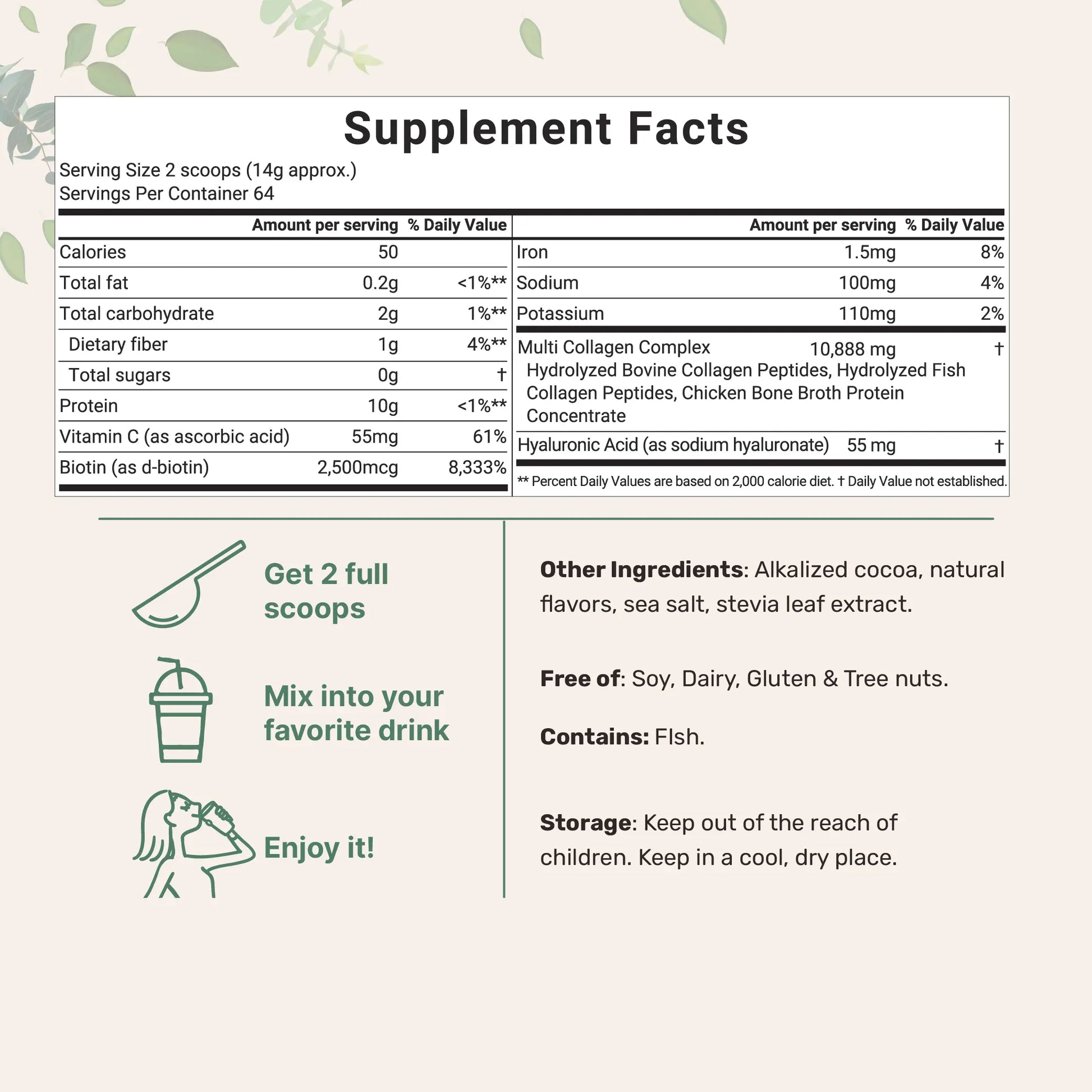 Micro Ingredients Multi-Collagen Peptides Powder with Hyaluronic Acid, Biotin, and Vitamin C - Hydrolyzed Protein Peptides (Types I, II, III, V, X), Unflavored