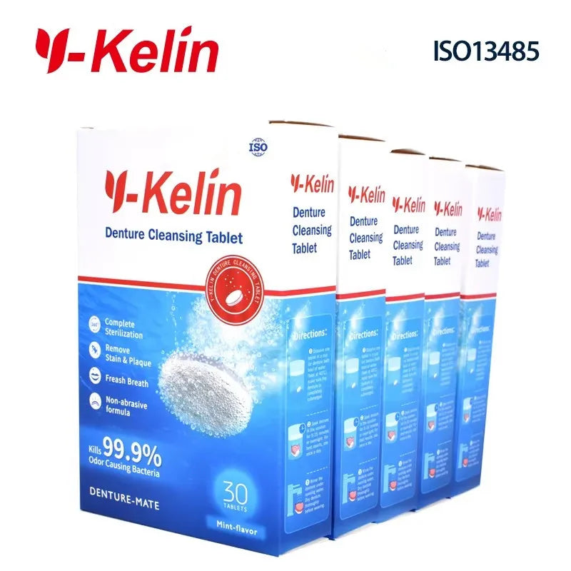 Kit Limpieza Prótesis Dental Y-Kelin — 150 Pastillas + Caja + Cepillo