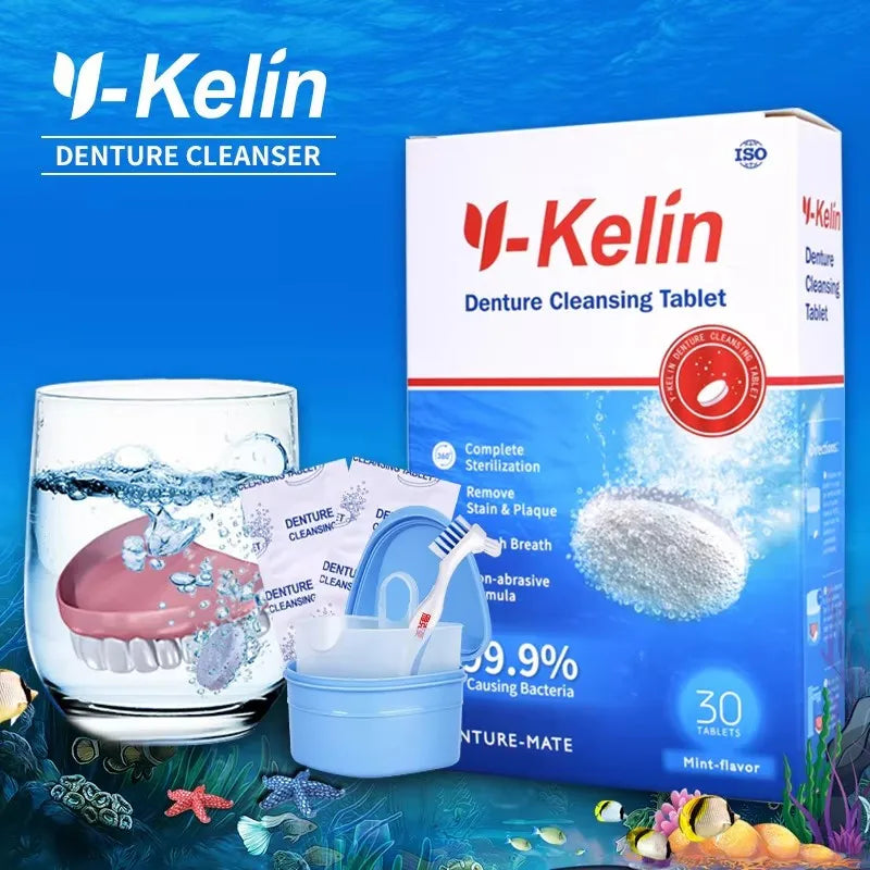 Kit Limpieza Prótesis Dental Y-Kelin — 150 Pastillas + Caja + Cepillo