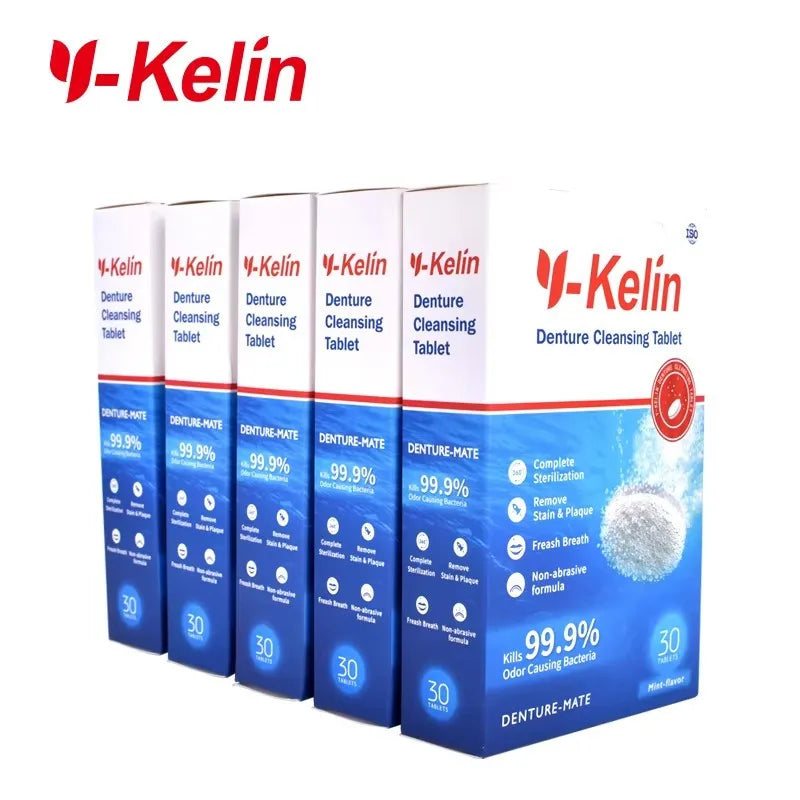 Kit Limpieza Prótesis Dental Y-Kelin — 150 Pastillas + Caja + Cepillo