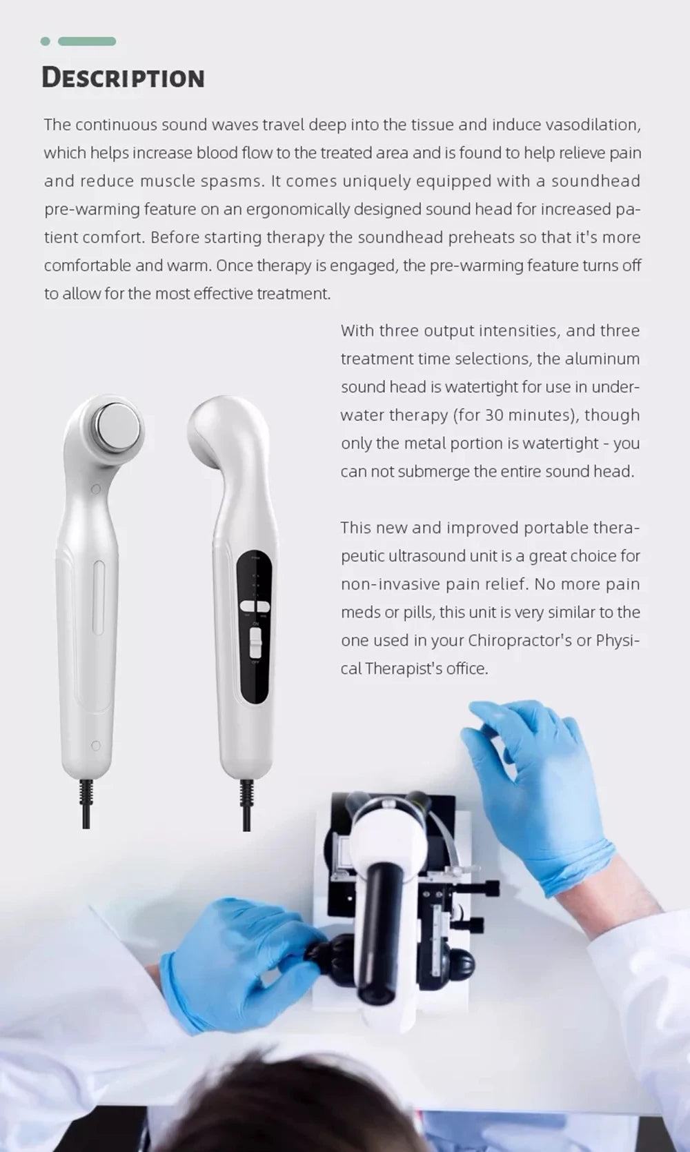 Dispositivo de Ultrasonidos para Alivio del Dolor y Fisioterapia