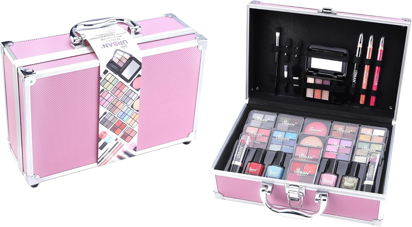 LOVE URBAN BEAUTY Vegano Neceser De Maquillaje Hot Pink De 82 Piezas Para Adolescentes Y Mujeres Adultas Con Sombras, Colorete, Pintalabios Y Productos Para Uñas