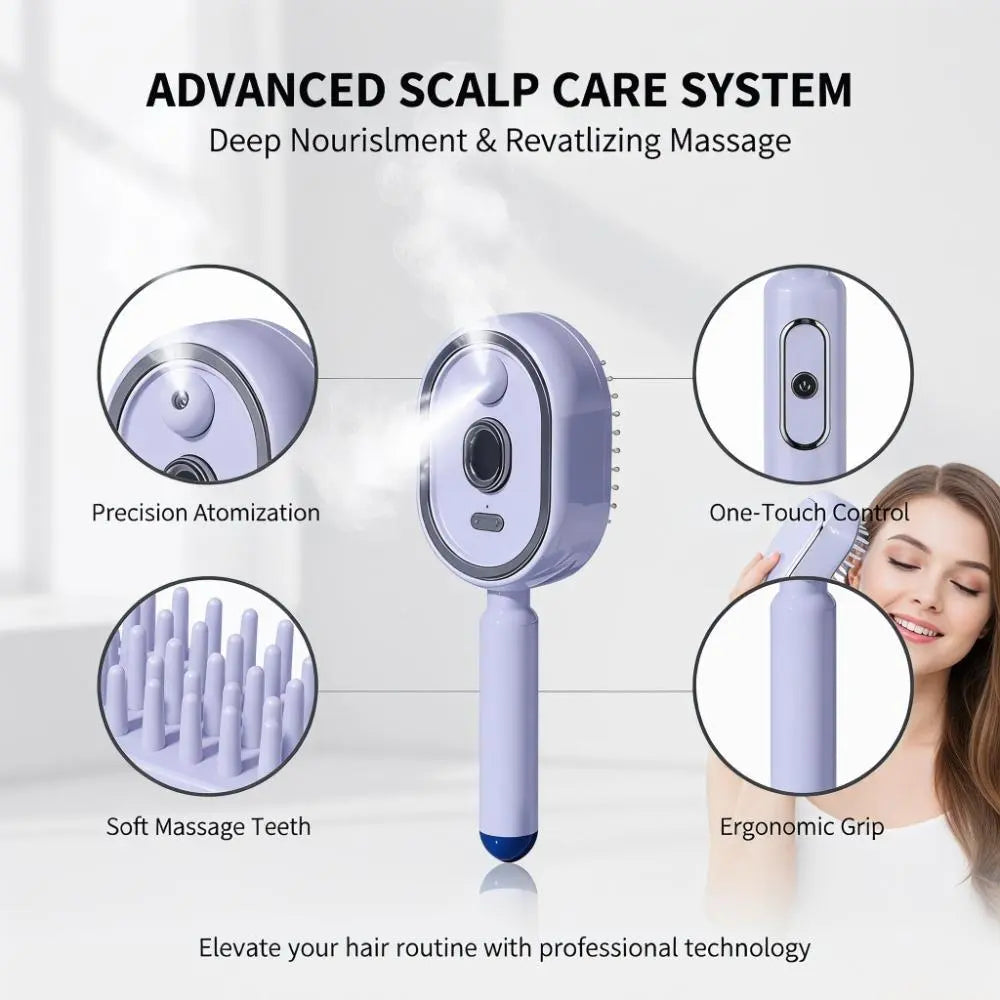 Electric Spray Airbag Massage Comb Essential Oil Atomization Care Self-Cleaning Anti-Static Hair Wrap Smooth Hair Comb