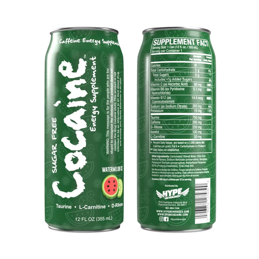 Cocaine Energy Supplement - 280mg Caffeine Energy Drink with Taurine, L-Carnitine, Antioxidants, and Vitamins - 12 oz Can - Pack of 12 (Icy Watermelon) Pre-Workout Beverage